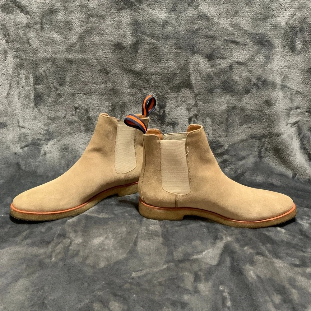 New Republic Mark McNairy Mens Tan Suede Chelsea Boots Orange Welt Crepe Sole 9